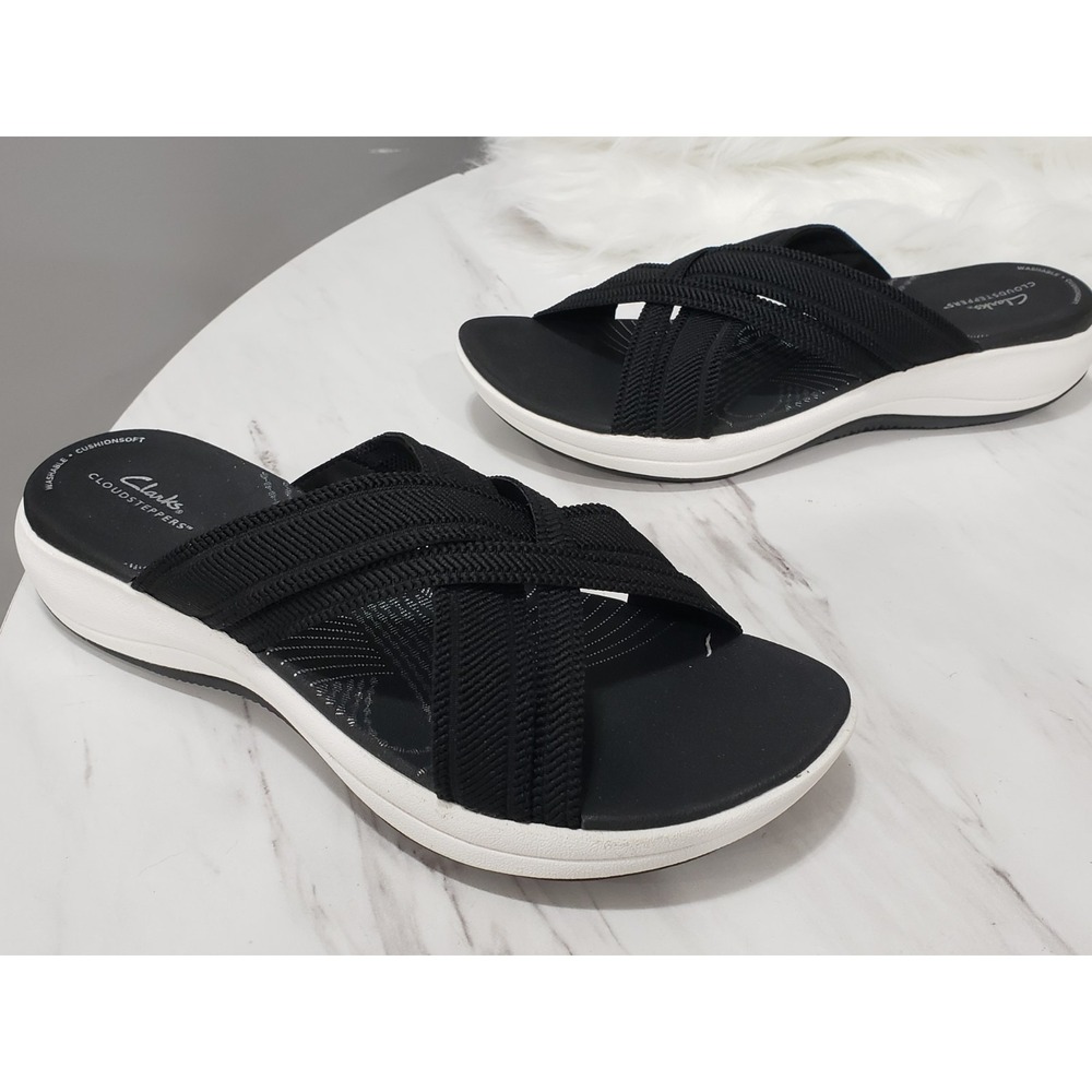 NEW NO BOX 9.5 WIDE Mira Isle Slide Sandals Comfort Black slip on open toe slide